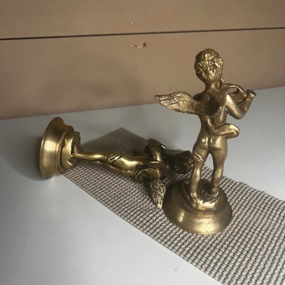 Vintage Brass Cherub Angel Figurines Set of 2 Musical Putti Statues 6 Inch